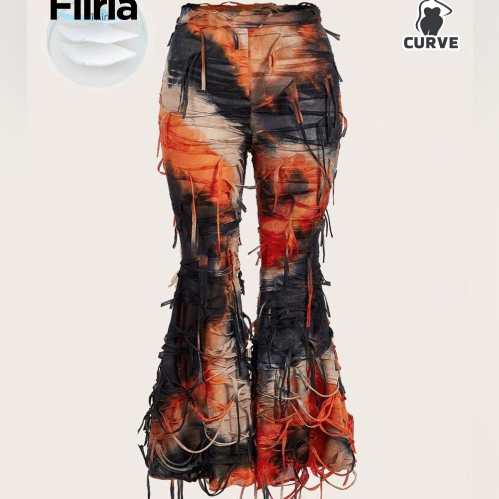 Multicolor Fringe Flare Plus Size Pants 1X